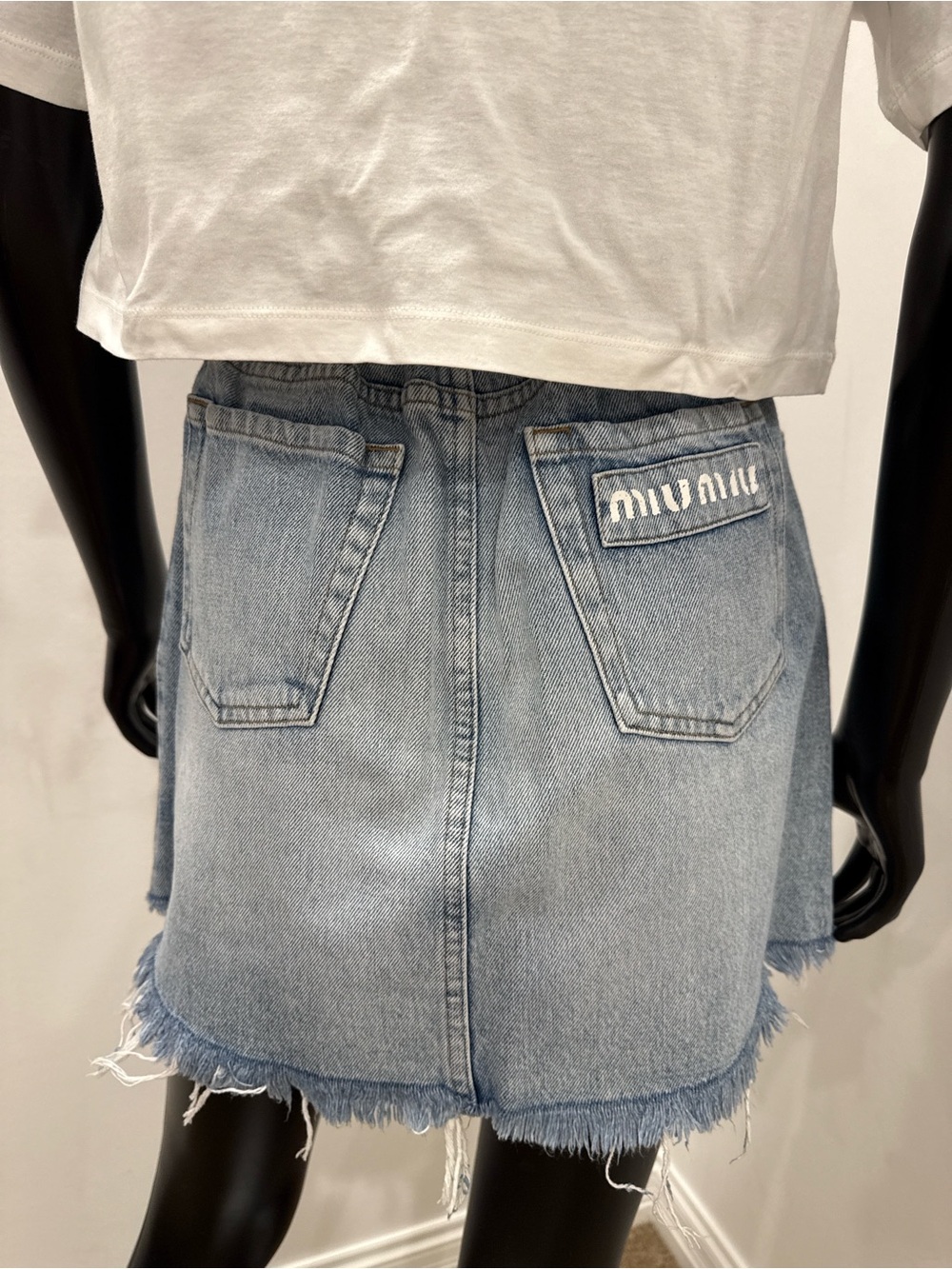 Miu Miu Denim Mini Skirt Frayed Hem Size 40 IT | Iconic Designer Piece NEW